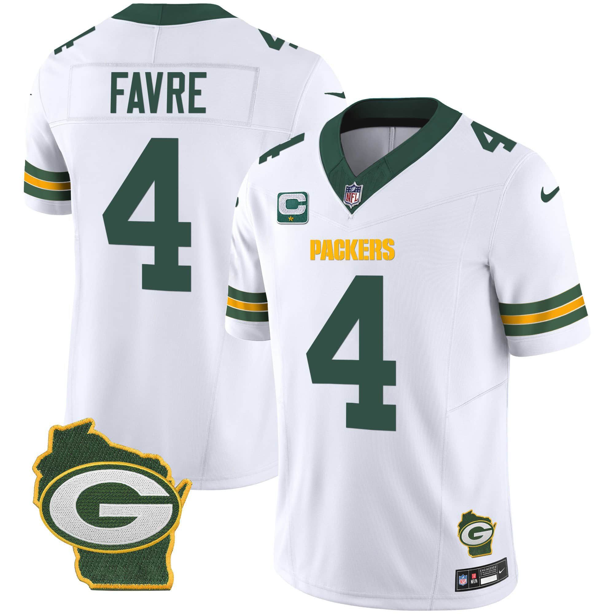 Men Green Bay Packers #4 Favre White 2024 Nike Home Patch Vapor NFL Jersey